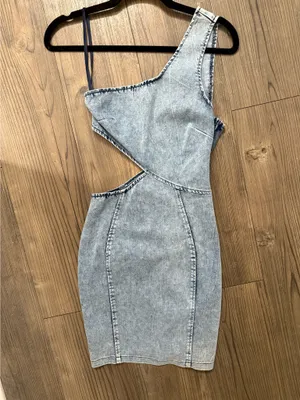 Hello Molly Denim one shoulder mini dress thumbnail 3