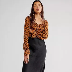 Free‎ People Parker Top smocked printed crop top Sz M thumbnail 2