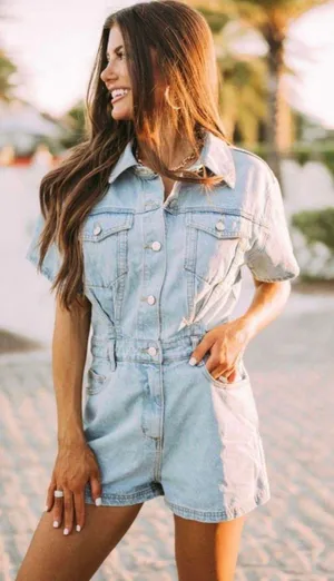 These Three Boutique Denim Romper thumbnail 3