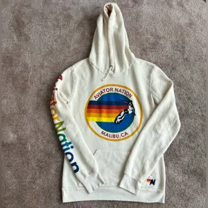Aviator Nation Vintage White Cream Malibu Logo Drawstring Hoodie Medium thumbnail 2