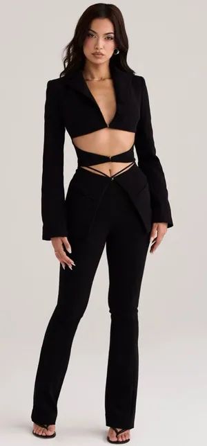 HOUSE OF CB Black Layla V‎ Front Trousers NWOT Size S thumbnail 1