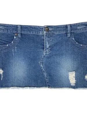 🌸Y2K Hang Ten Blue Distressed Denim Mini Skirt Frayed Hem Logo Button Size 5 thumbnail 6