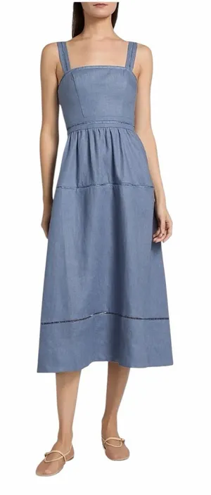 Reformation - NWT Everett Linen Midi Dress Cornflower Blue Size 2 thumbnail 1