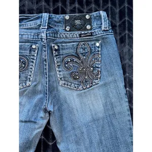 Miss Me Women's‎ Boot Embellish Blue Denim Low Rise Medium Wash Size 28 thumbnail 8