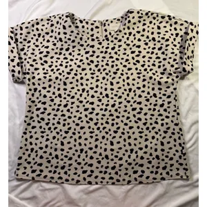 Melloday Dalmatian Print Short Sleeve Blouse Cream‎ Black Zip Back Small thumbnail 2