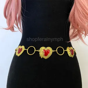 Gold Y2K Red Heart Open Ring Waist Chain Belt, Fits 25.5-45 Inches, X7GA1295 thumbnail 1