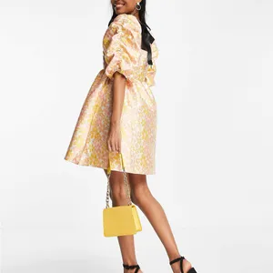 Pieces Premium Embroidered Puff Sleeve Mini Dress with Open Tie Back size medium thumbnail 2