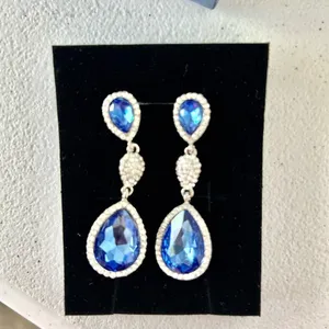 NIB!EleQueen Women Cubic Zirconia Teardrop Y-Necklaces Dangle Earrings Set thumbnail 7