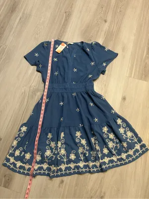 Simple Blue Short-Sleeve Embroidered Tiered Mini‎ Dress thumbnail 8