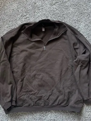 SKIMS Cocoa Brown Oversized Boyfriend Fleece Half-Zip Pullover Sweatshirt thumbnail 3
