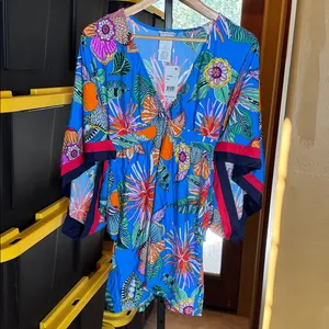 NWT Trina Turk Tahiti Cover-Up Dress Size Small Blue Tropical Print Tunic Resort thumbnail 4