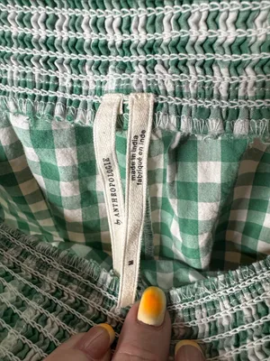 By Anthropologie Green Gingham Smocked Bloomer Shorts Size Medium thumbnail 3