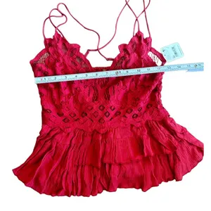 Free People One Cherry‎ Red Adella Cami NEW Sz M thumbnail 6