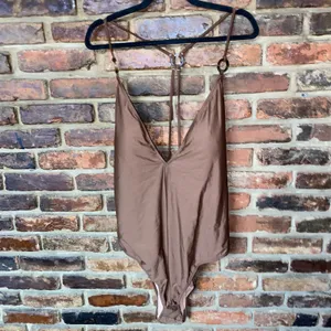 NWT J. Crew Brown O-ring V-neck One-Piece Swim Bathing Suit Women's Size 24 thumbnail 3