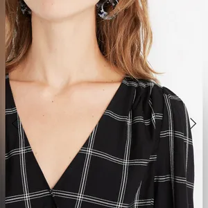 Madewell Viscose Wrap Side Tie Cropped Top in Black & White Windowpane Size XXS‎ thumbnail 5