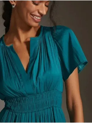 NWT by Anthropologie The Somerset Maxi in Turquoise Lumensilk Edition Dress XL thumbnail 4