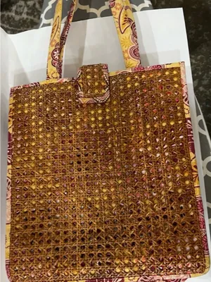 Vera Bradley Woven Straw Rattan Tote Bag Floral Boho Summer Beach Market 🌿 thumbnail 5