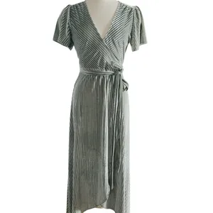 Andi Ribbed Velvet Wrap Dress by Baltic Born in the color Dusty Sage Size M NWOT thumbnail 4