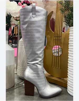 Nash Grey NIB Silver Cowgirl style trendy boots chunky heel women size 5.5 thumbnail 5