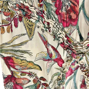 Free People Top Tan Pink Floral Haze Tiered Tunic Hummingbird Boho thumbnail 2
