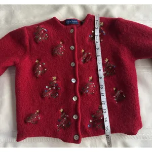 Karen Scott Red 100% Wool VintageCardigan Sweater Sequin Embroidered Tree M Crew thumbnail 6