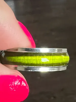 Women’s Stainless Steel Silver Olive & Dark Green Cat Eye Design 6mm Size 9 thumbnail 3