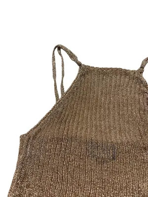 Topshop Bronze Metallic Ribbed Knit Halter Top Cami Tank Shirt Size 2 Women's thumbnail 11