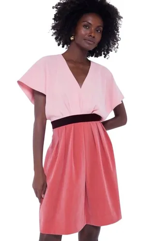 Pomander Place‎ Pink Red Colorblock Velvet Skirt Dress Womens Medium thumbnail 1