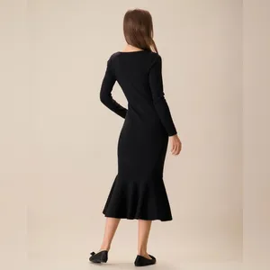 RIHOAS Women's Black Square Neck Mermaid Sweater Maxi Dress S 75 thumbnail 2