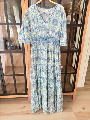 Sohana block print maxi dress cotton Zoey floral smocked tiered ruffle boho thumbnail 9