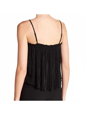 Madewell Nicole Plisse Crinkle Pleated Ruffle Cami Tank Top Black Women Size XS thumbnail 2