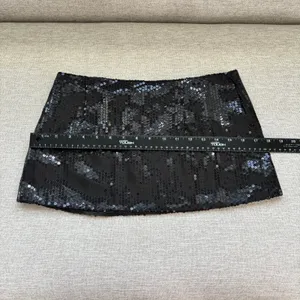 NWT Parke Black Sequin Mini Skirt Small Sparkly Party Night Out Whimsy Goth Glam thumbnail 6