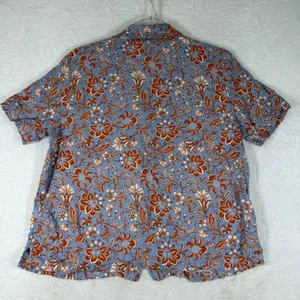 Rachel Zoe Blue Floral Linen Blend Short Sleeve Button Down Pajama Set Small‎ thumbnail 4