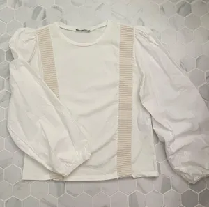 Zara Long Puff Sleeve Shirt with Beige Trim thumbnail 3