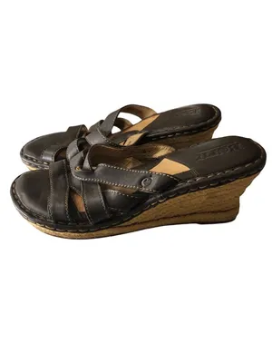 Born Women's Black Leather Sandals Wedge Crisscross Straps Open Toe 10 thumbnail 3