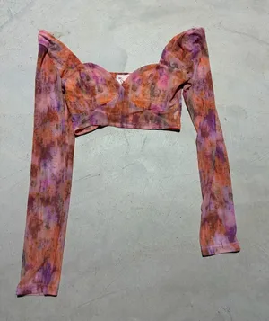 Showpo Printed Long Sleeve Crop Top orange 8 thumbnail 1