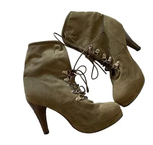 Wenjhen Women Lace Up Flanging Boots High Heel Ankle Round Toe Pumps Sho… thumbnail 2