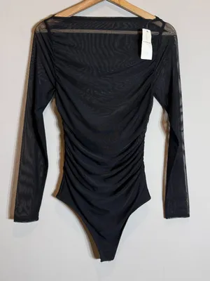 Abercrombie & Fitch Mesh Draped Bodysuit Women's Small Black Sheer Going Out NWT thumbnail 6