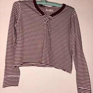 Hollister Maroon & White Striped Lace-Up Long Sleeve Top thumbnail 1