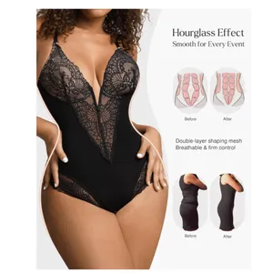 NWT Popilush Lace Shapewear Bodysuit – V-Neck Tummy Control Thong –‎ Lg thumbnail 3