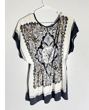 Claudia Richard Black & Cream Paisley + Leopard Print Blouse – Size XL/Plus thumbnail 2