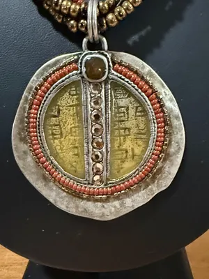Chico's Medallion Multi Strand Necklace Garnet Tones Aztec style thumbnail 3