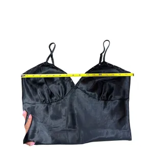 Y2K Xhilaration Black‎ Satin Lace Beaded Slip Babydoll Cami Fairy Coquette M thumbnail 6