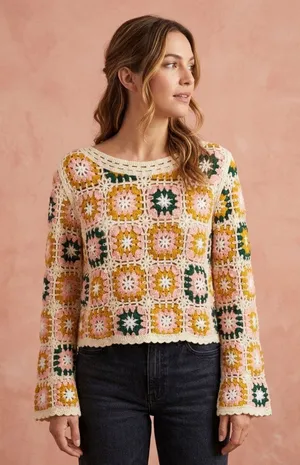 Rebellion Granny Square Crochet Sweater thumbnail 1