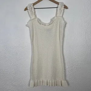 Free People Beach Devyn Sweater Mini Dress Ivory Ruffle Strap Size Large NWT thumbnail 2
