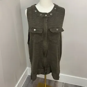 Free People‎ Olive Green Knit Sleeveless Tunic Vest Grommet Neck Womens Small thumbnail 2