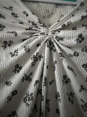 Floral Ribbed Tie Front Top Medium Cottagecore Fairycore Boho thumbnail 5