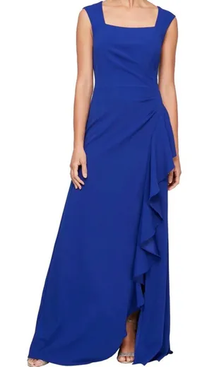 NWT Alex Evenings Cascading Ruffle Maxi Dress Royal Blue Size 14 Retail $209.00 thumbnail 1