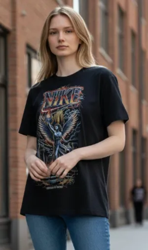 NWT Nike Goddess of Victory Graphic Tee Black Super Oversized Winged Nike Angel thumbnail 1
