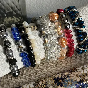 Set of 9 Chic Multi-Color Aurora Borealis Faceted Beaded Stretch Bracelets thumbnail 1